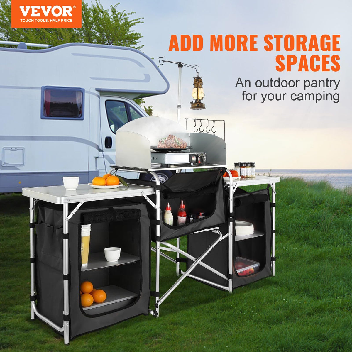 Folding Aluminum Camping Kitchen Table with Storage Bag H92984