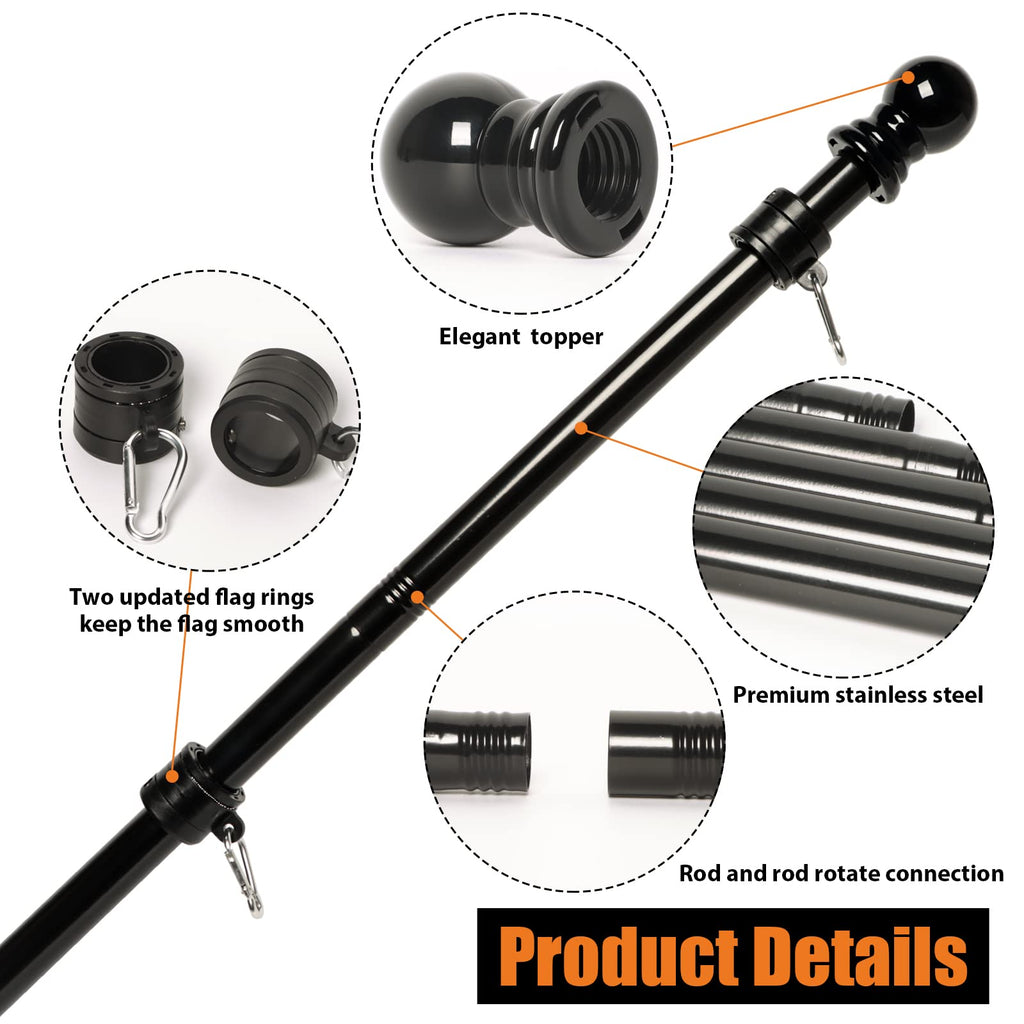 6FT Black Stainless Steel Flag Pole Kit D8621