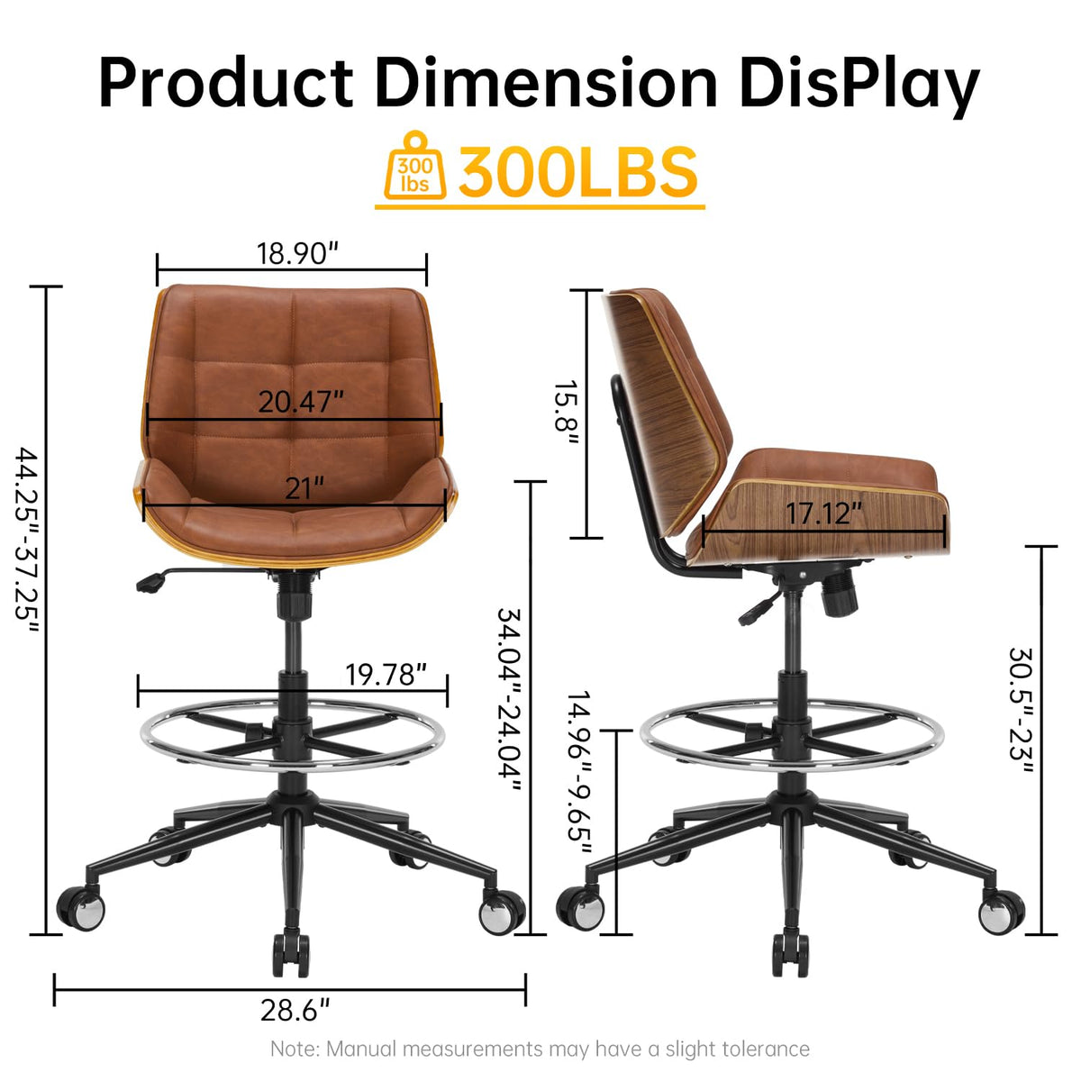 Brown Ergonomic Drafting Office Chair with Adjustable Height and Footrest Ring L648151