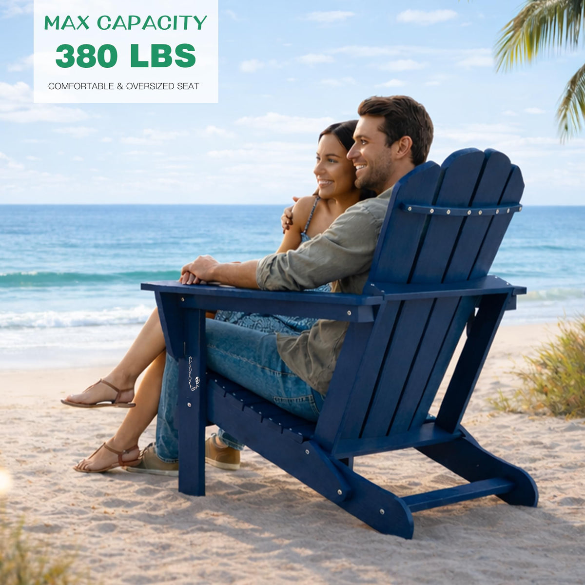Folding Adirondack Chair Set of 8 HDPE All-Weather with Cup Holder Blue D97722