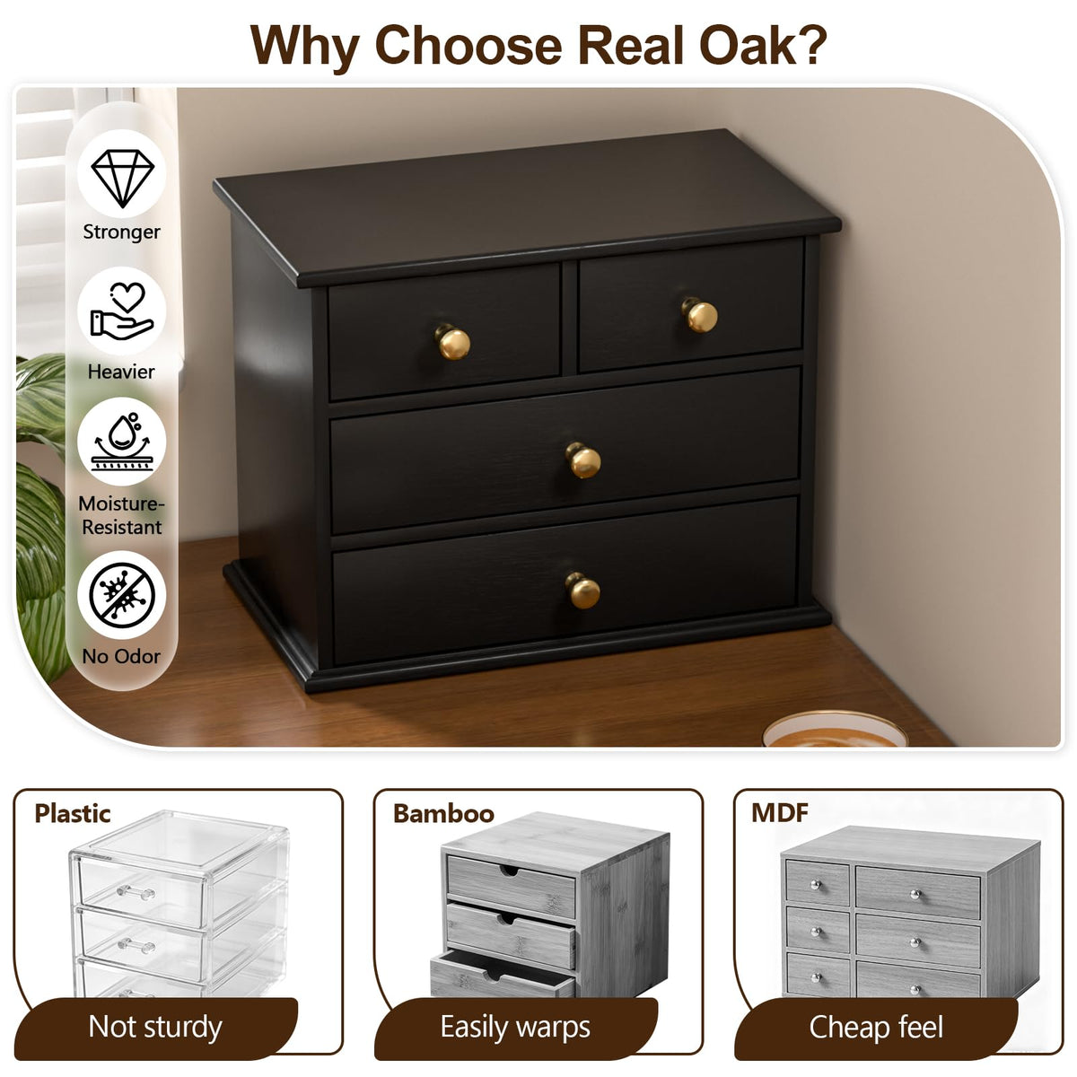 Oak Wooden Desk Organizer with Drawers K4245