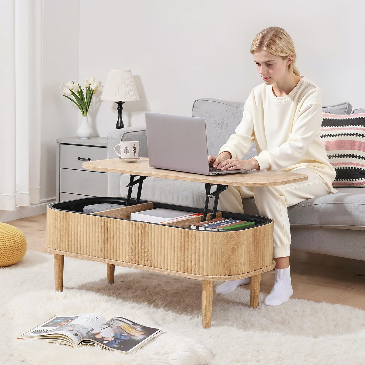 Natural Lift Top Coffee Table with Storage Y555820