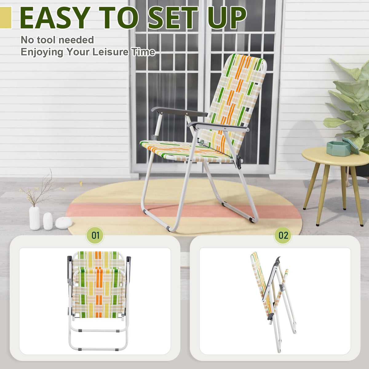 Yellow & Green Set of 2 Oversized Foldable Beach Chairs P2412