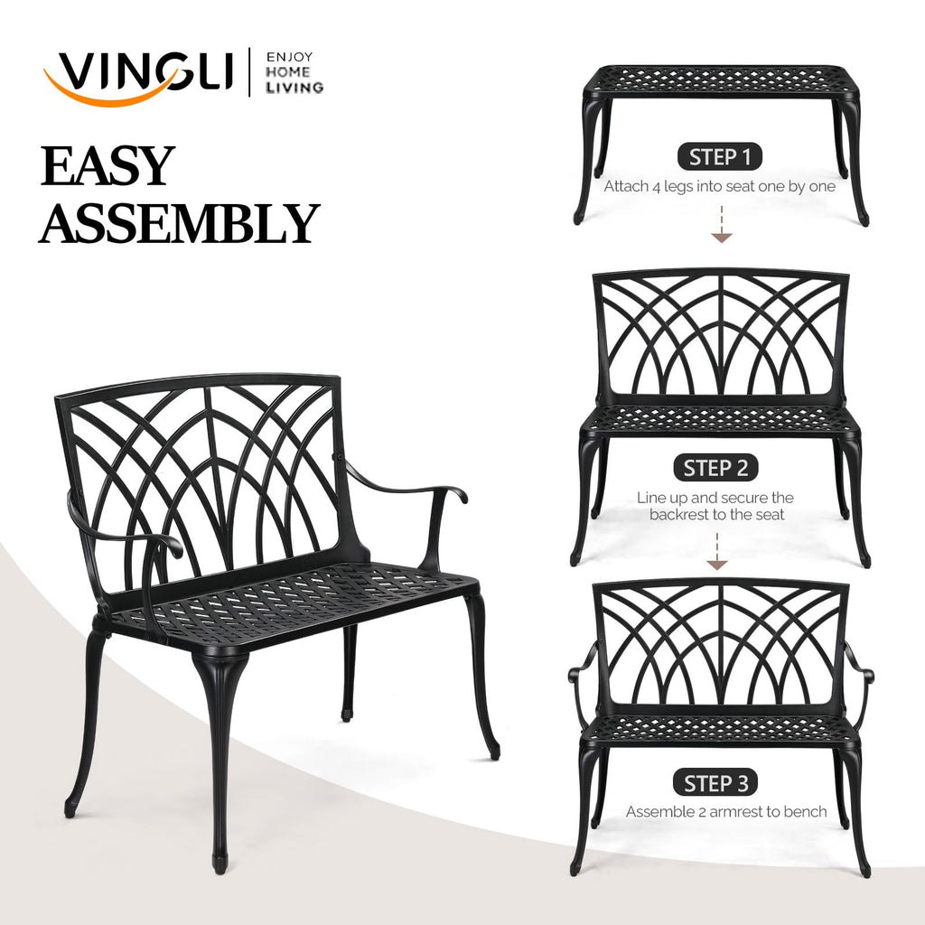 38" Black Metal Outdoor Bench M841725