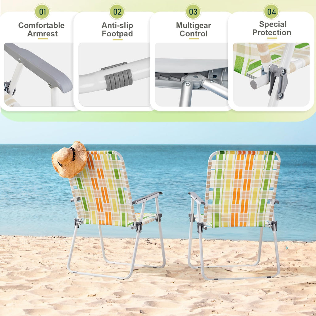Yellow & Green Set of 2 Oversized Foldable Beach Chairs P2412
