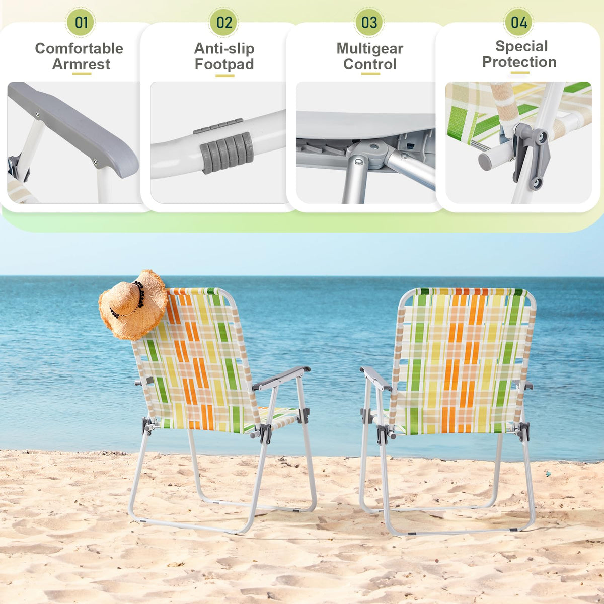 Yellow & Green Set of 2 Oversized Foldable Beach Chairs P2412
