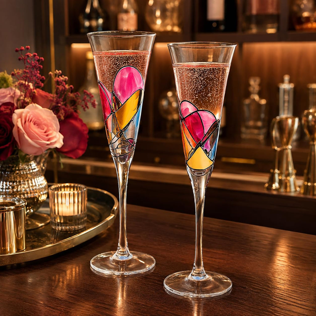 Hand Painted Martini Champagne Cocktail Glasses 2 Set S681