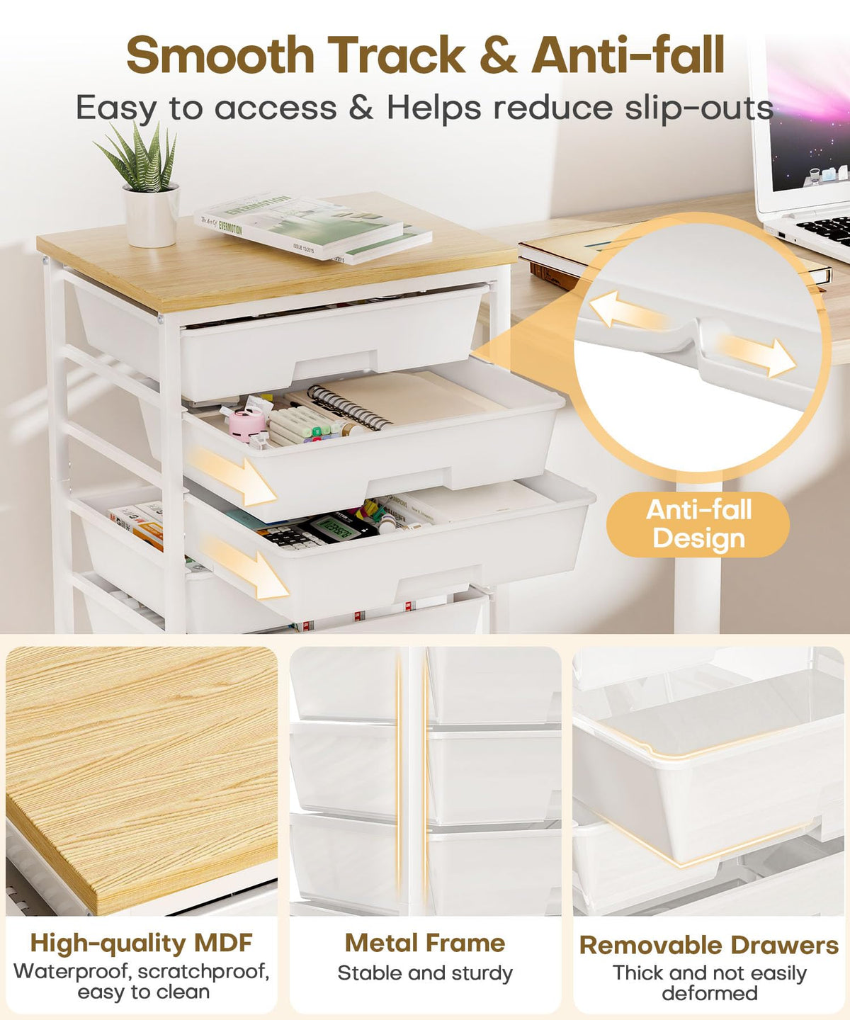 Rolling Storage Drawer Cart 8 Drawer Lockable Wheels W9387