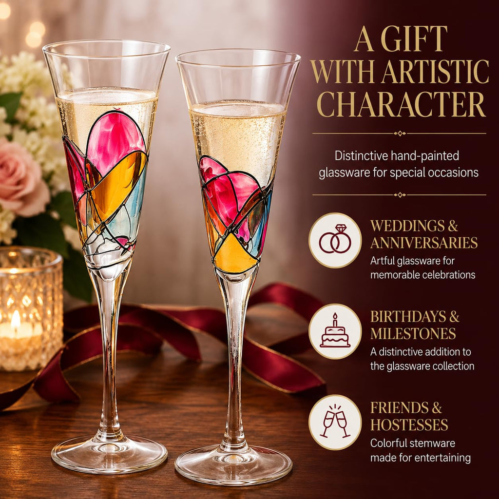 Hand Painted Martini Champagne Cocktail Glasses 2 Set S681