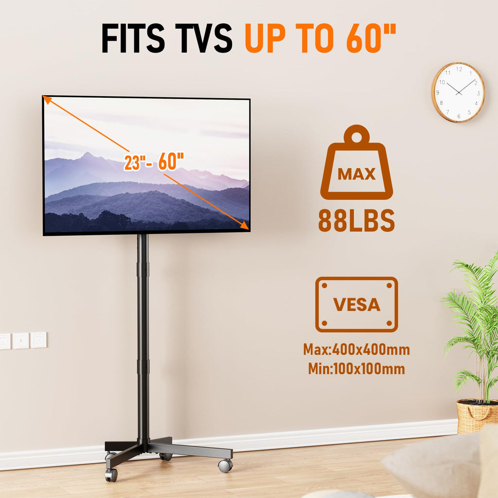 Rolling TV Stand with Locking Wheels, Black P6744