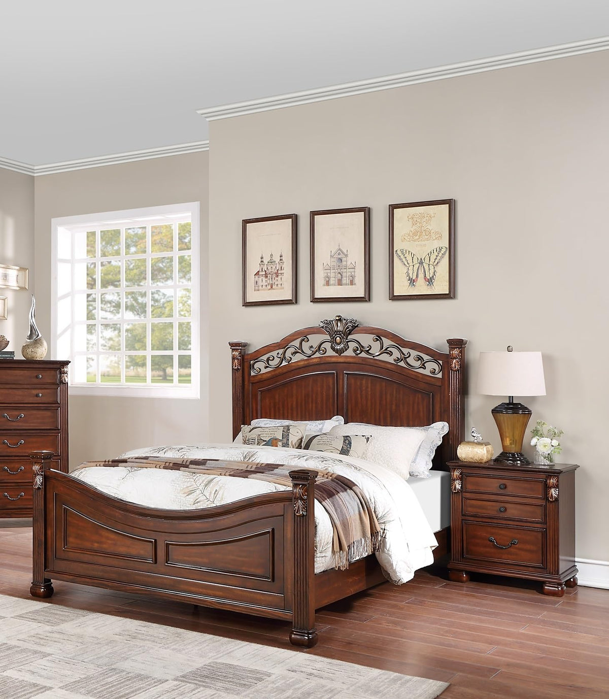 Dark Cherry California King Size Bed 3pc Set with Nightstands N9235