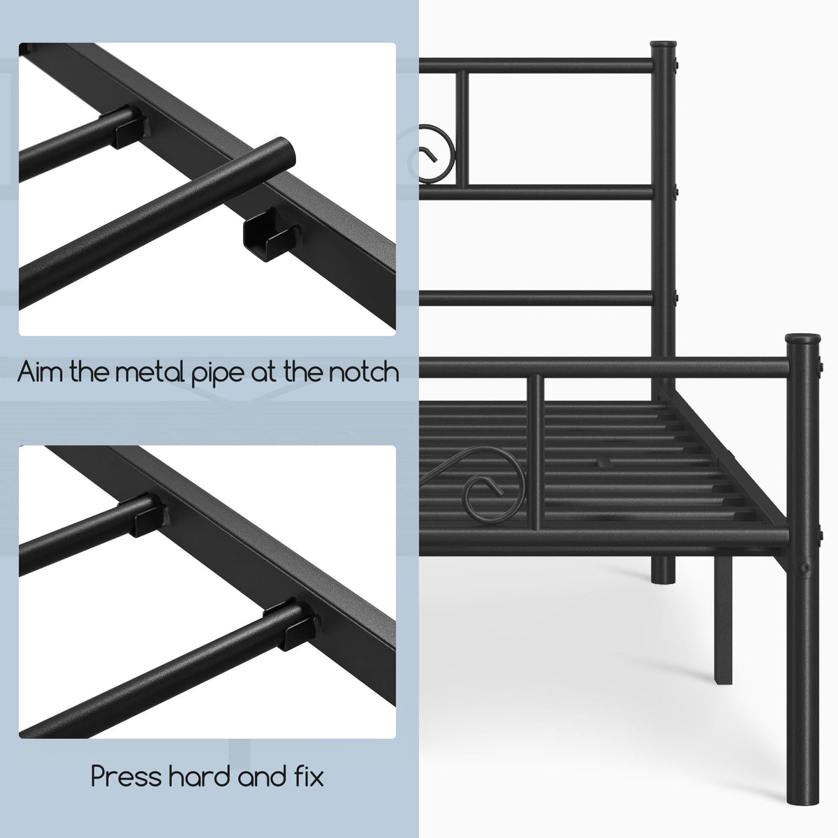 Black Metal Bed Frame with Headboard and Footboard W226