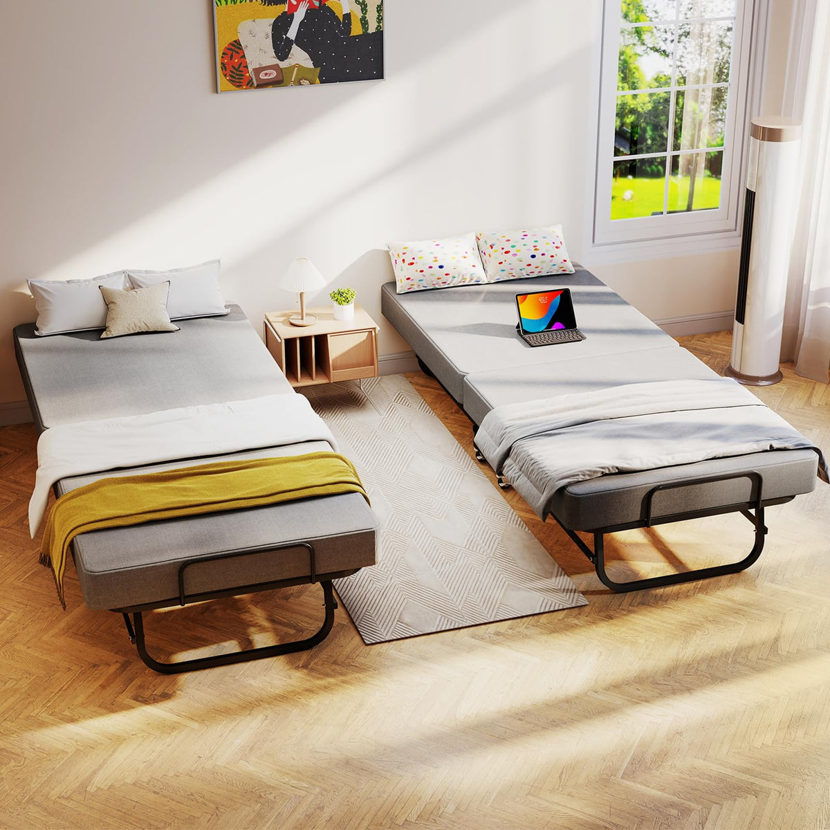 Folding Bed with Mattress on Wheels D402189