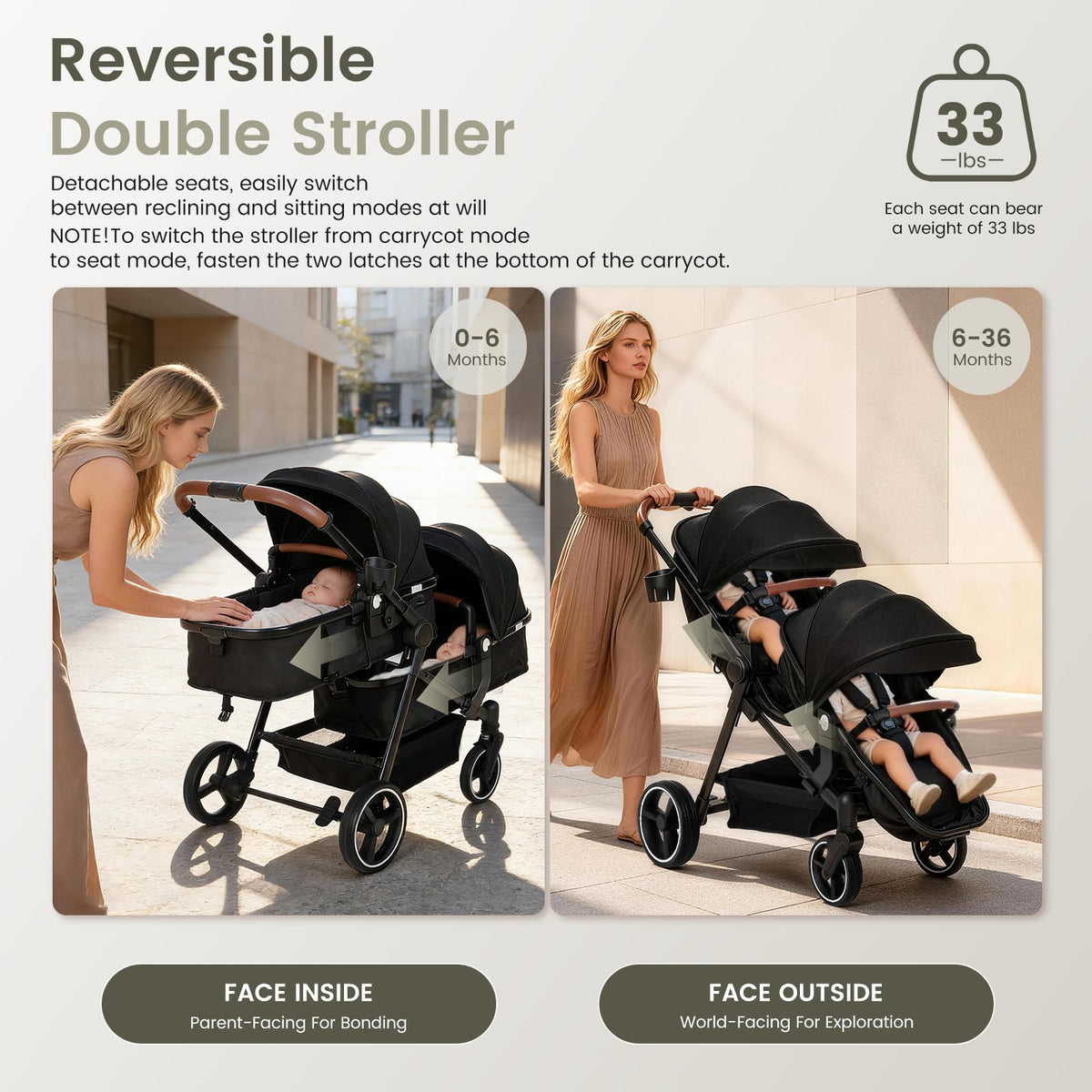 Foldable Tandem Double Stroller with Storage Basket C489867