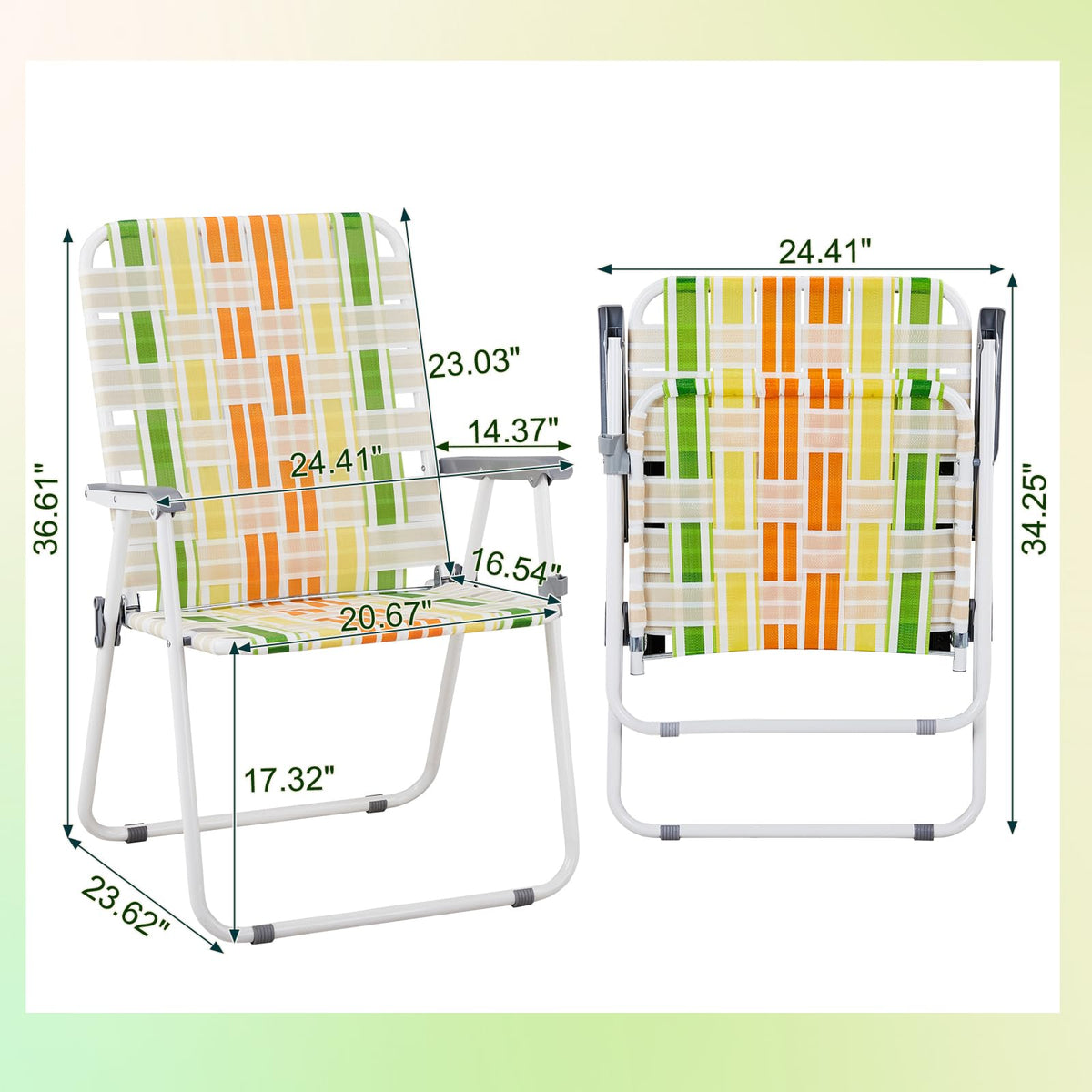Yellow & Green Set of 2 Oversized Foldable Beach Chairs P2412