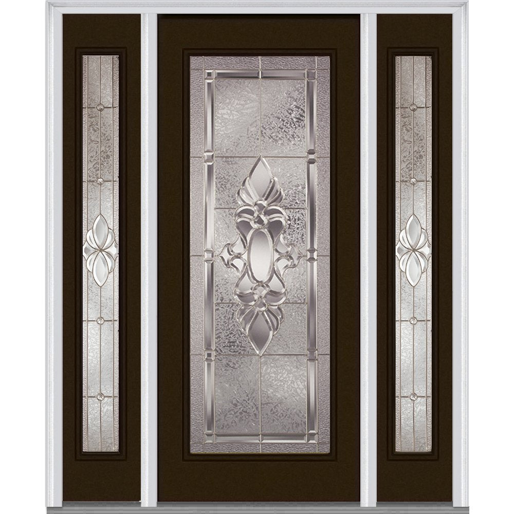 Brown Steel Left Hand In-Swing Exterior Prehung Door with Sidelites B86244