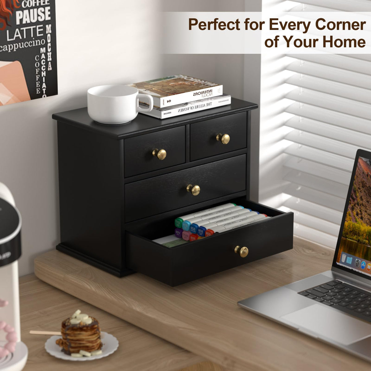 Oak Wooden Desk Organizer with Drawers K4245