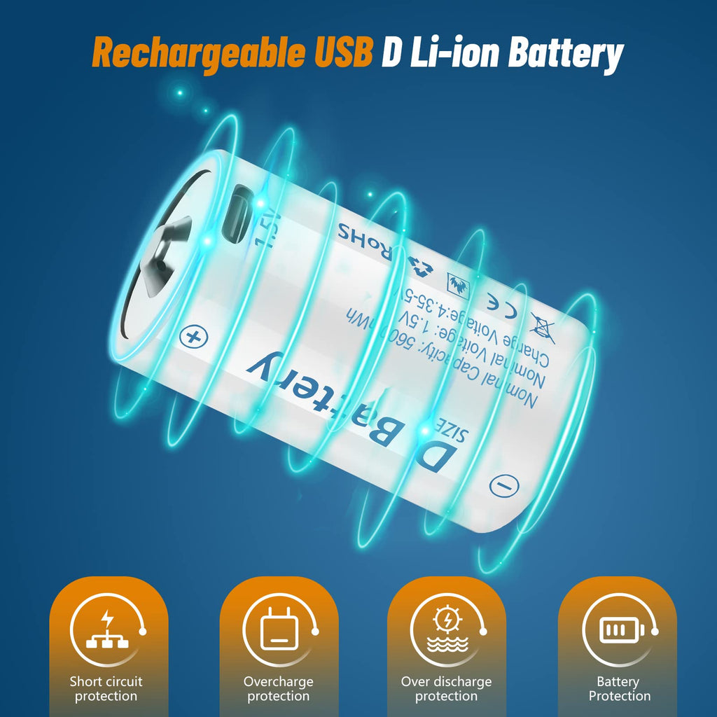 Rechargeable Lithium D Batteries 4 Pack P989320