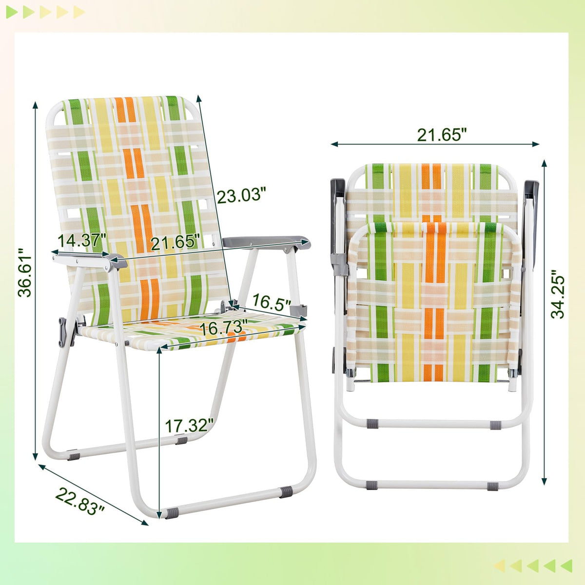 2 Pack Green Foldable Beach Chairs M203899