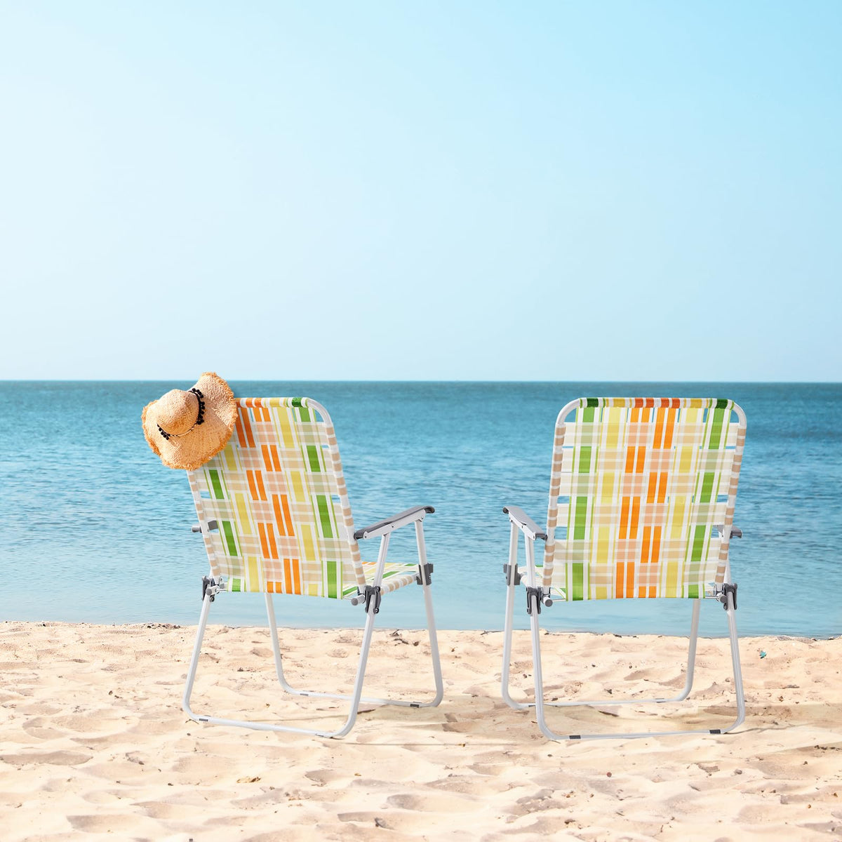 Yellow & Green Set of 2 Oversized Foldable Beach Chairs P2412