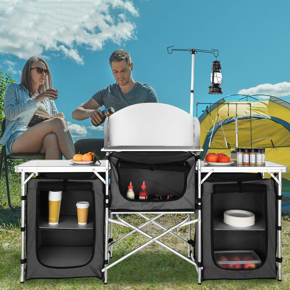 Folding Aluminum Camping Kitchen Table with Storage Bag H92984