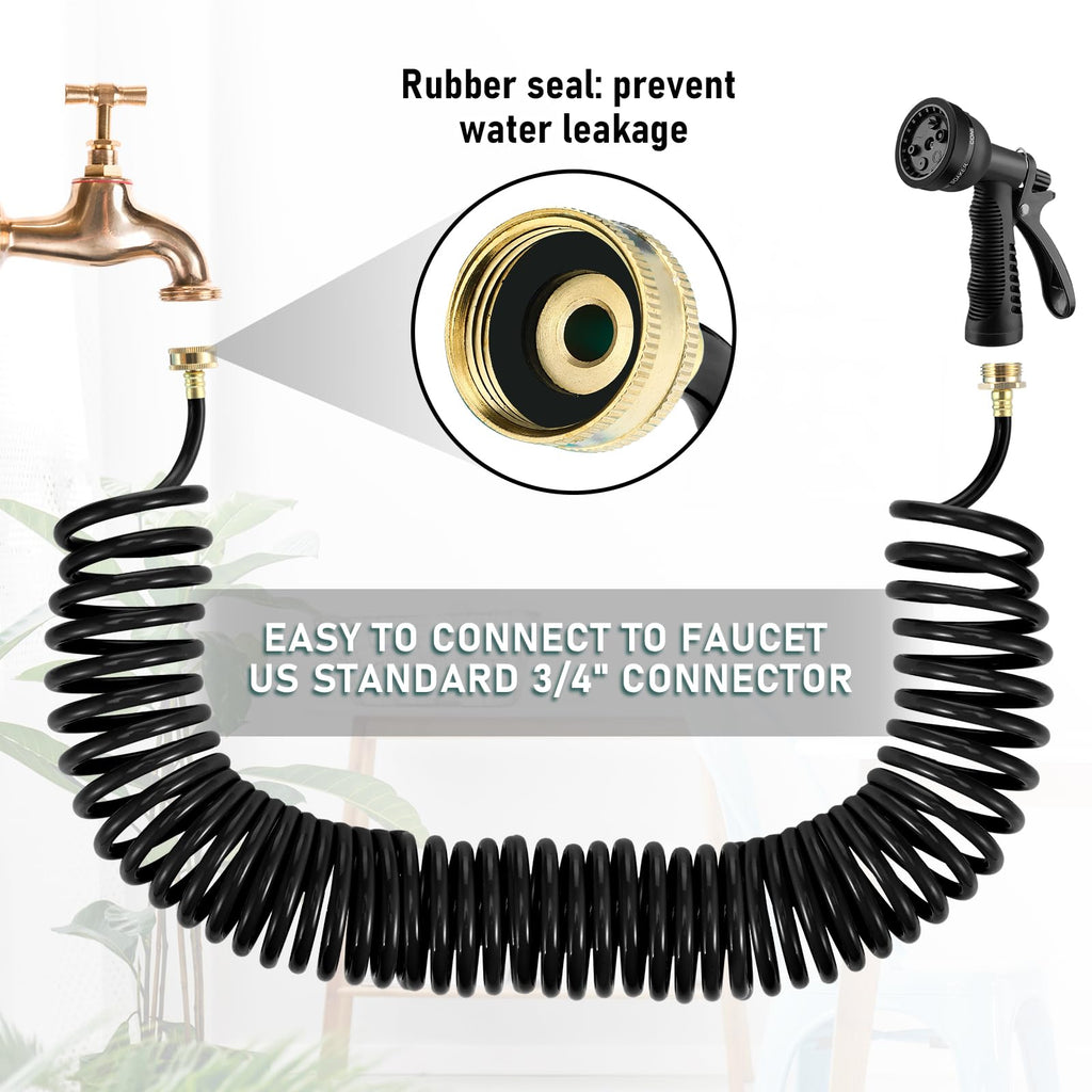 Expandable Coil Garden Hose 100 ft with Spray Nozzle K3538