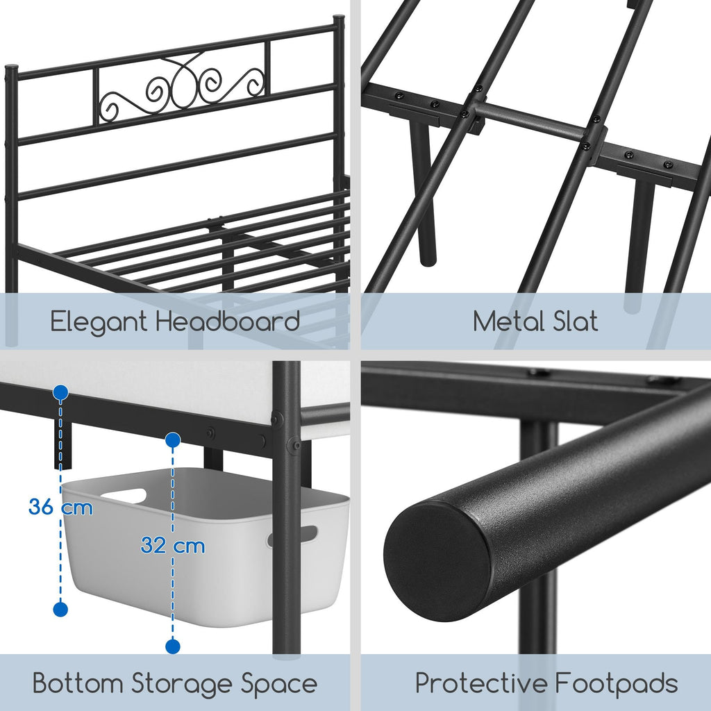 Black Metal Bed Frame with Headboard and Footboard W226