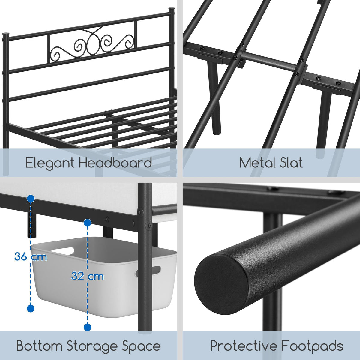 Black Metal Bed Frame with Headboard and Footboard W226