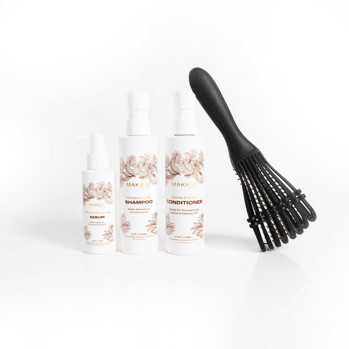 Hair Care Set with Shampoo, Conditioner, Serum & Brush J8850