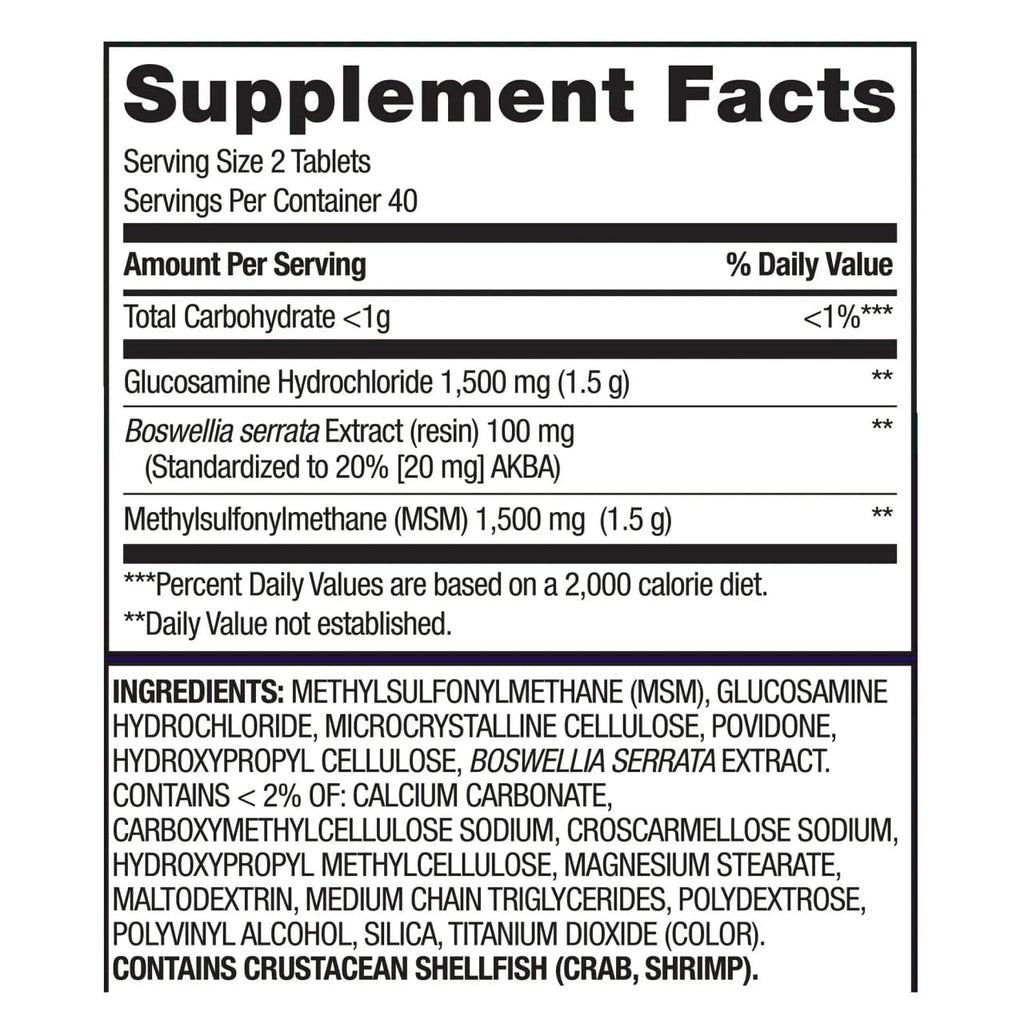 Glucosamine 1500mg MSM 1500mg Boswellia Extract Tablets, 80 Count F696609