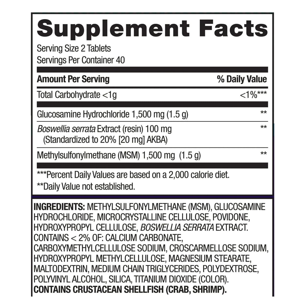 Glucosamine 1500mg MSM 1500mg Boswellia Extract Tablets, 80 Count F696609