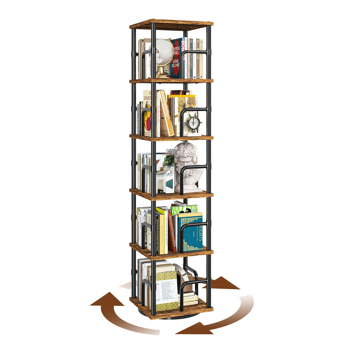 5-Tier Rotating Bookshelf with Safety Rails L1365