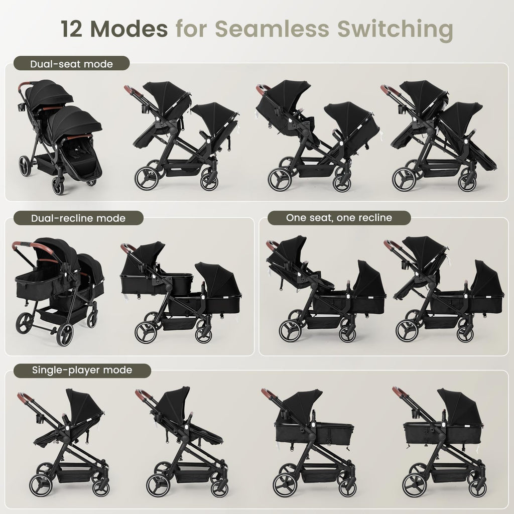 Foldable Tandem Double Stroller with Storage Basket C489867