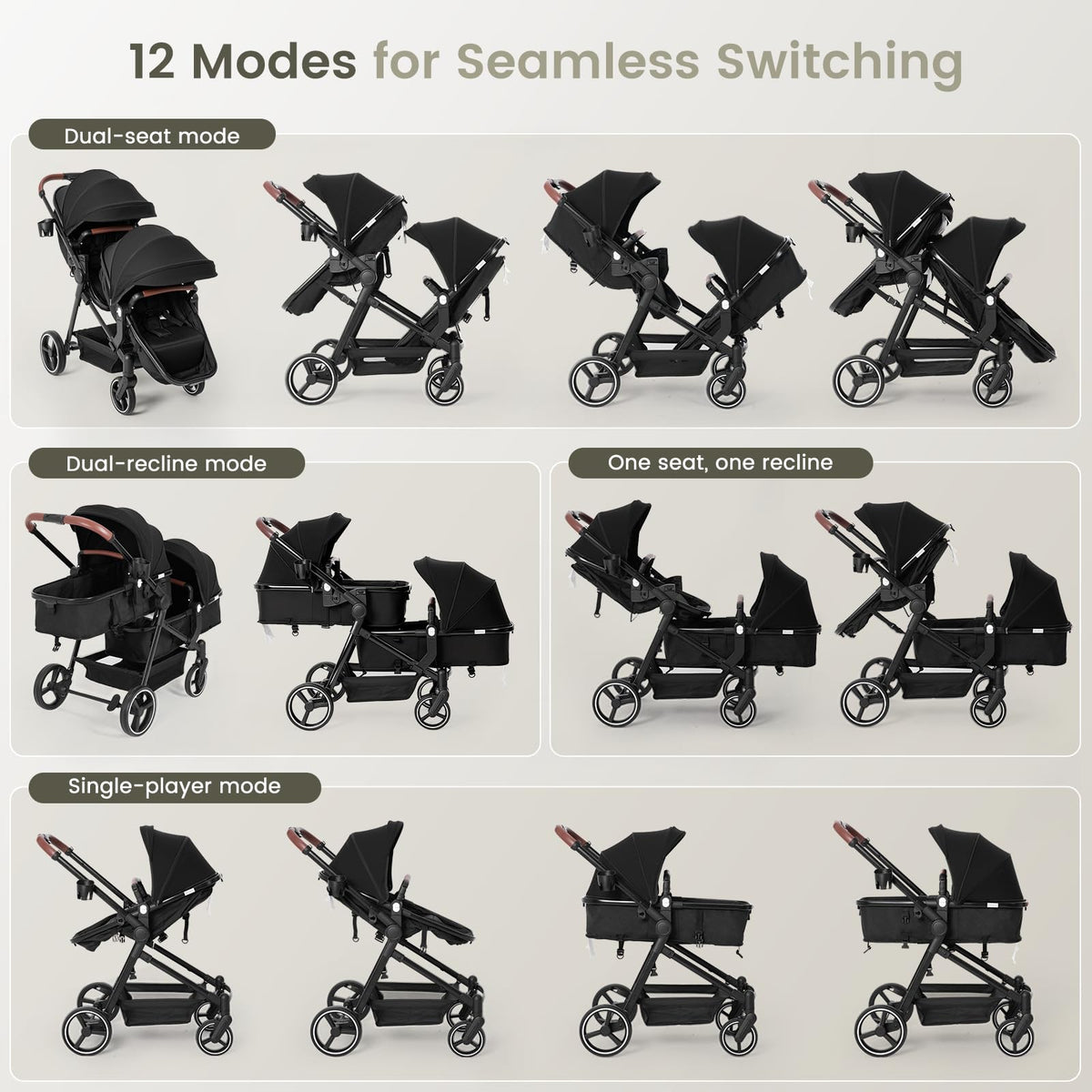 Foldable Tandem Double Stroller with Storage Basket C489867