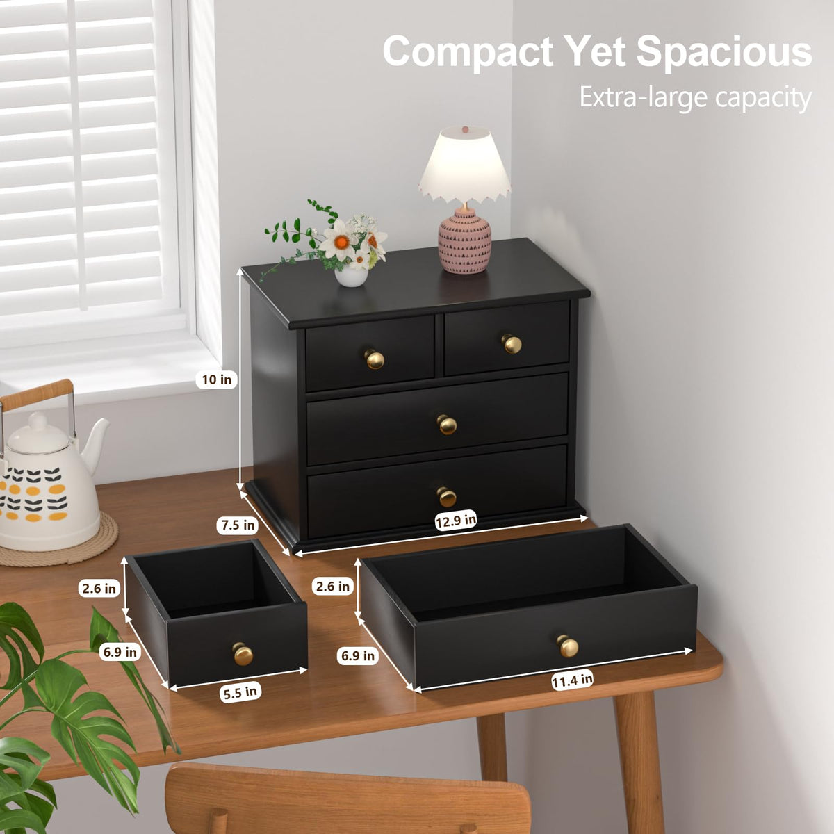 Oak Wooden Desk Organizer with Drawers K4245