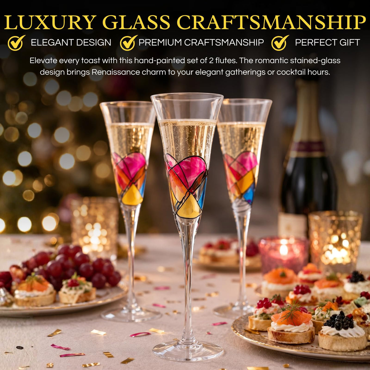 Hand Painted Martini Champagne Cocktail Glasses 2 Set S681
