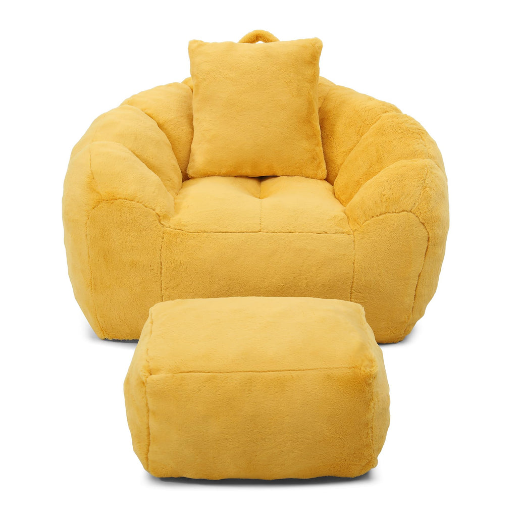 Yellow Faux Fur Memory Foam Bean Bag Chair with Footstool Y3919