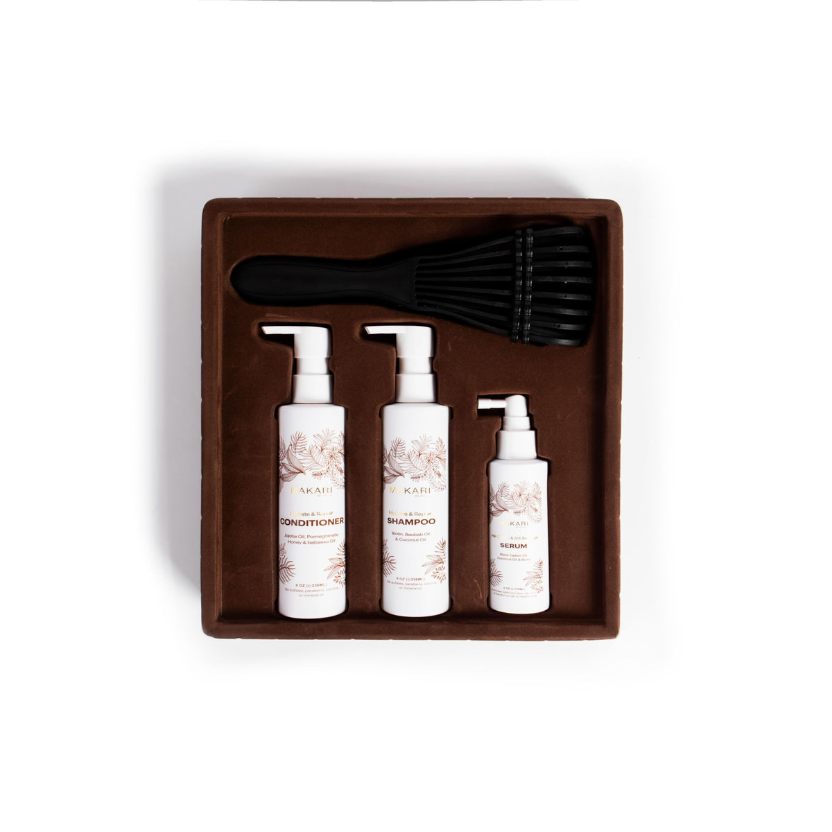 Hair Care Set with Shampoo, Conditioner, Serum & Brush J8850