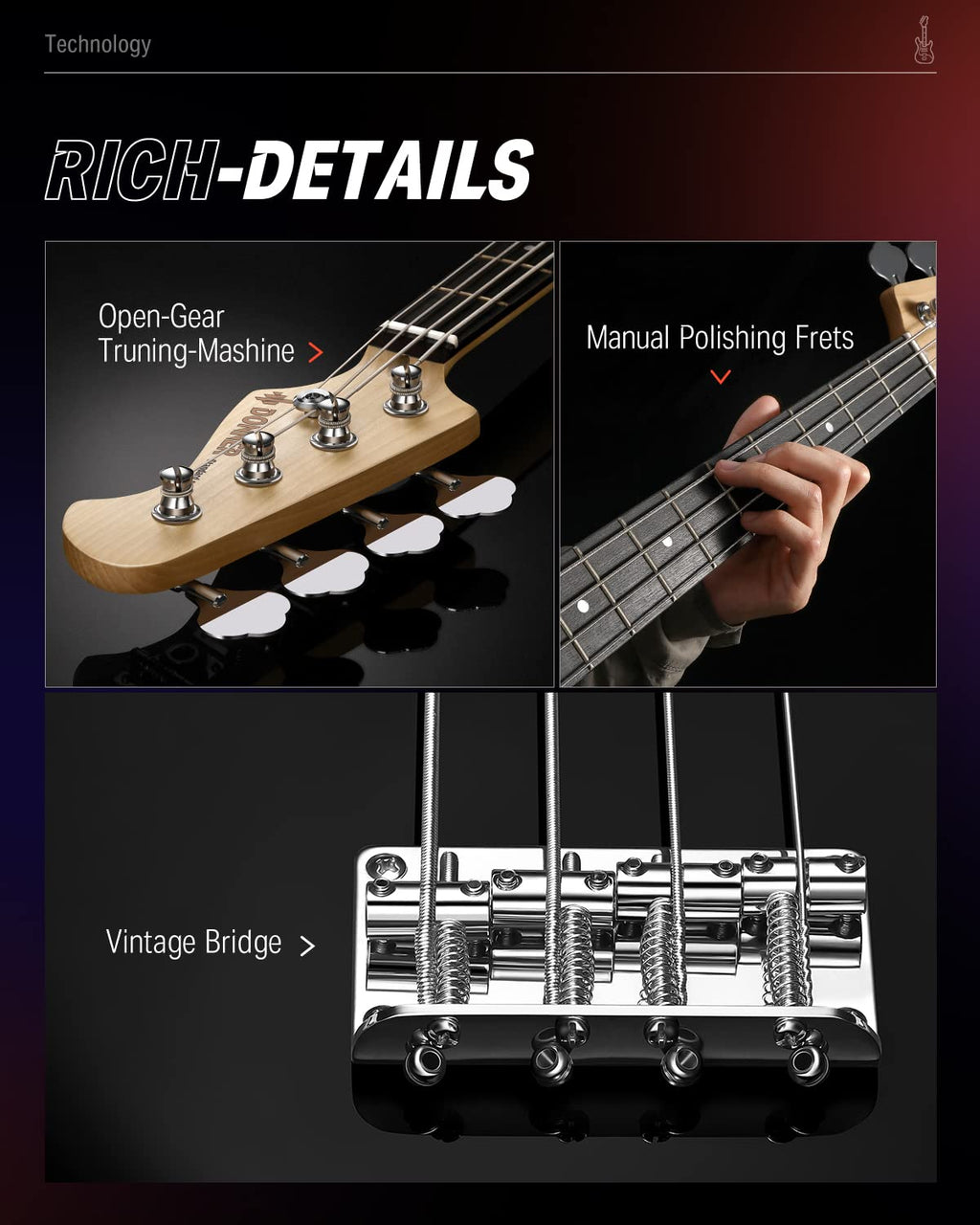 Electric Bass 4 Strings Full-Size Guitar Kit PB-Style Black M831