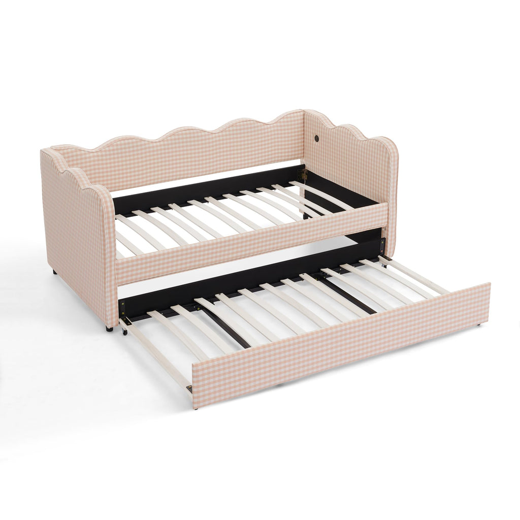 Pink Twin Size Gingham Daybed with Trundle I792107