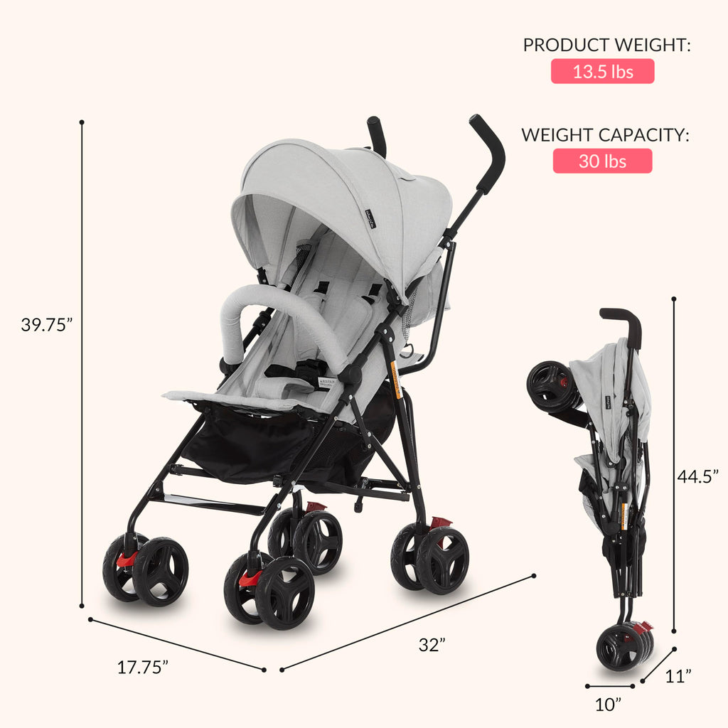 Light Gray Lightweight Baby Stroller with Compact Fold and Canopy N128