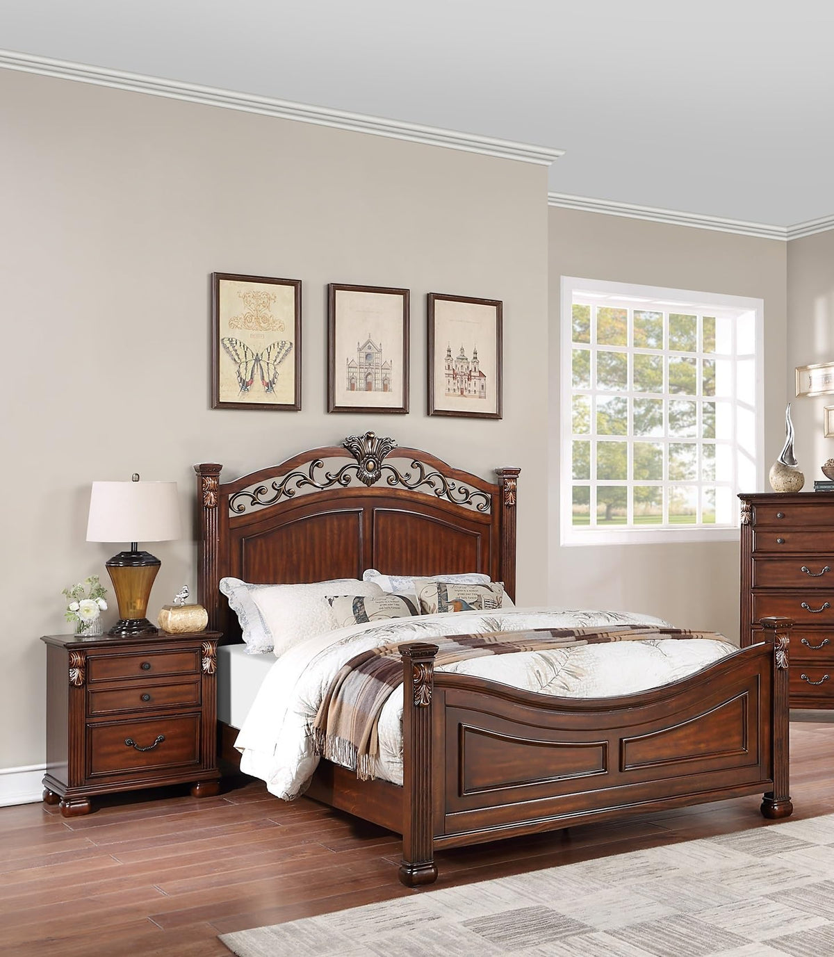 Dark Cherry California King Size Bed 3pc Set with Nightstands N9235