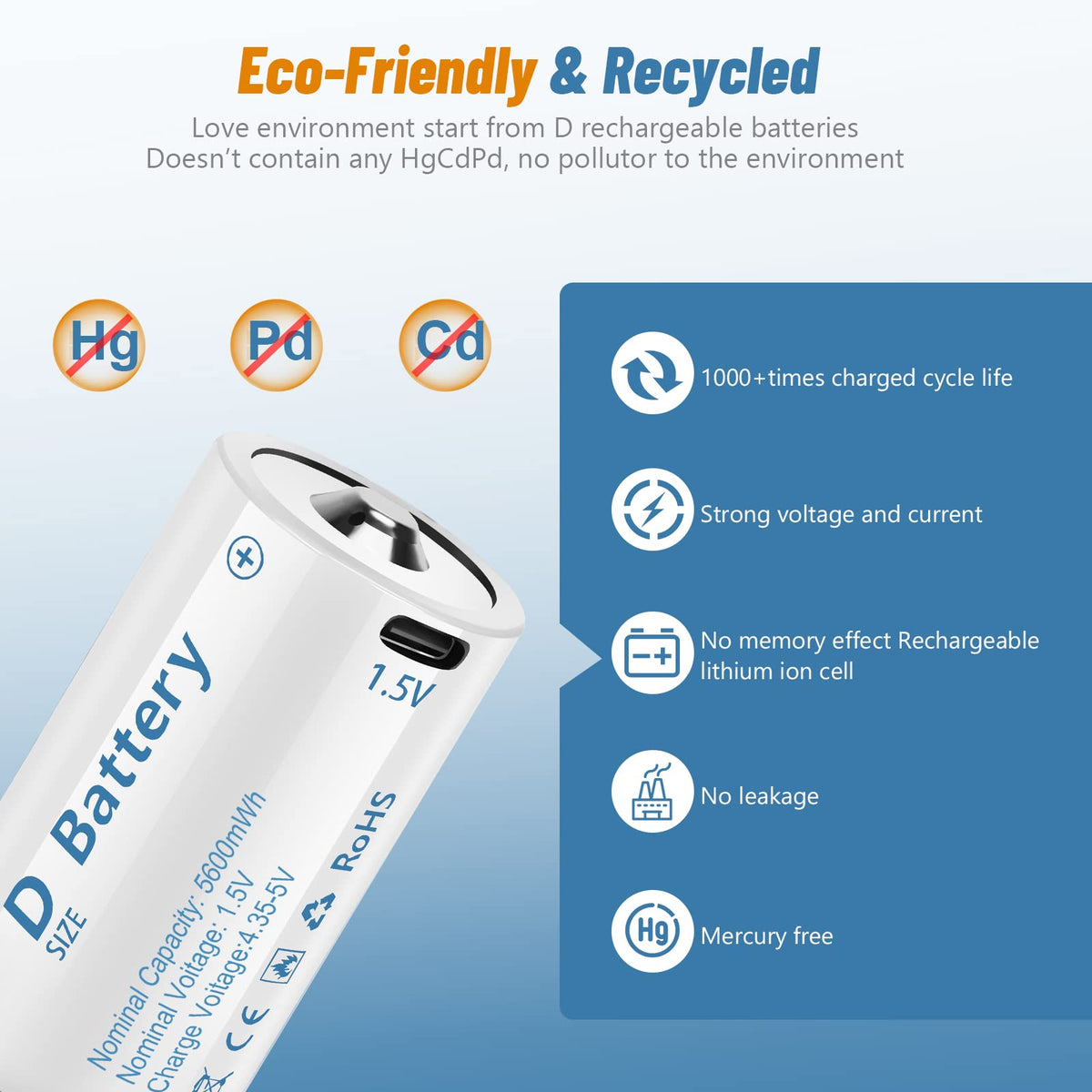 Rechargeable Lithium D Batteries 4 Pack P989320