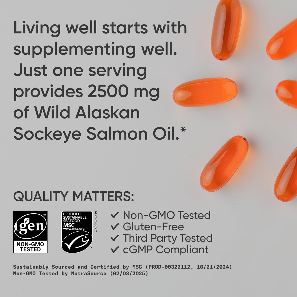 Omega-3 Wild Sockeye Salmon Oil 2500mg 180 Softgels H629