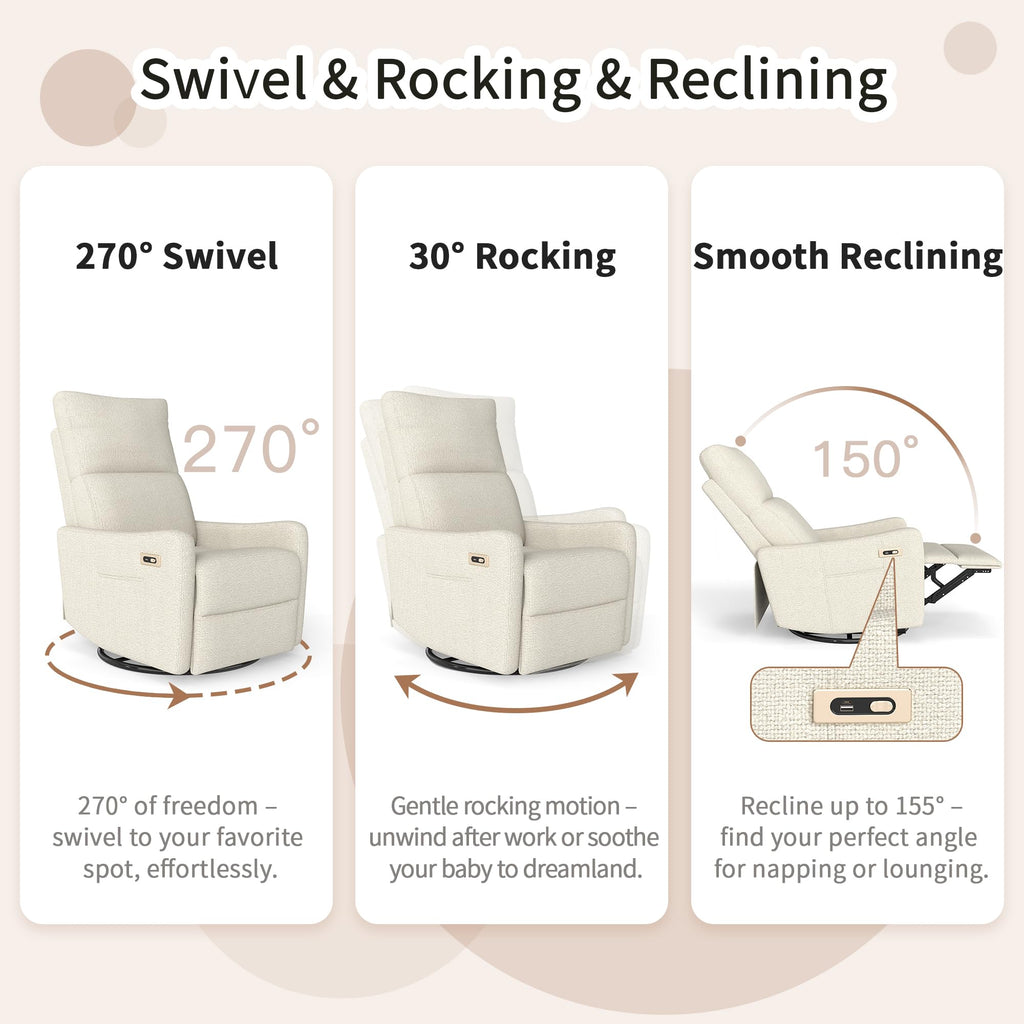 Power Swivel Recliner Chair with USB Charging Port V194506
