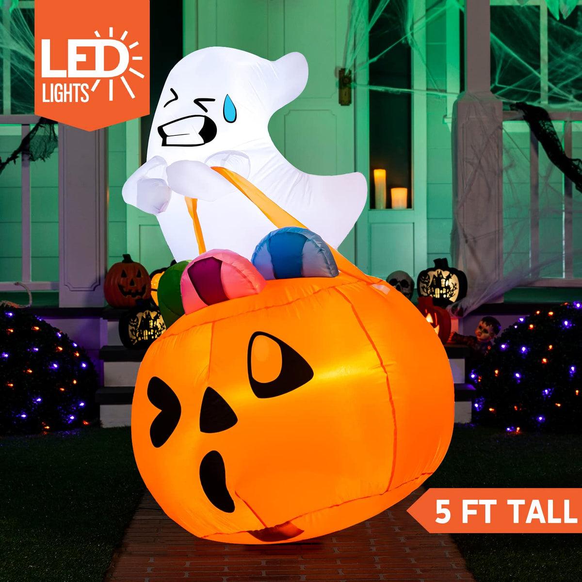 5 FT Halloween Inflatable Ghost with Build-in LEDs C9859