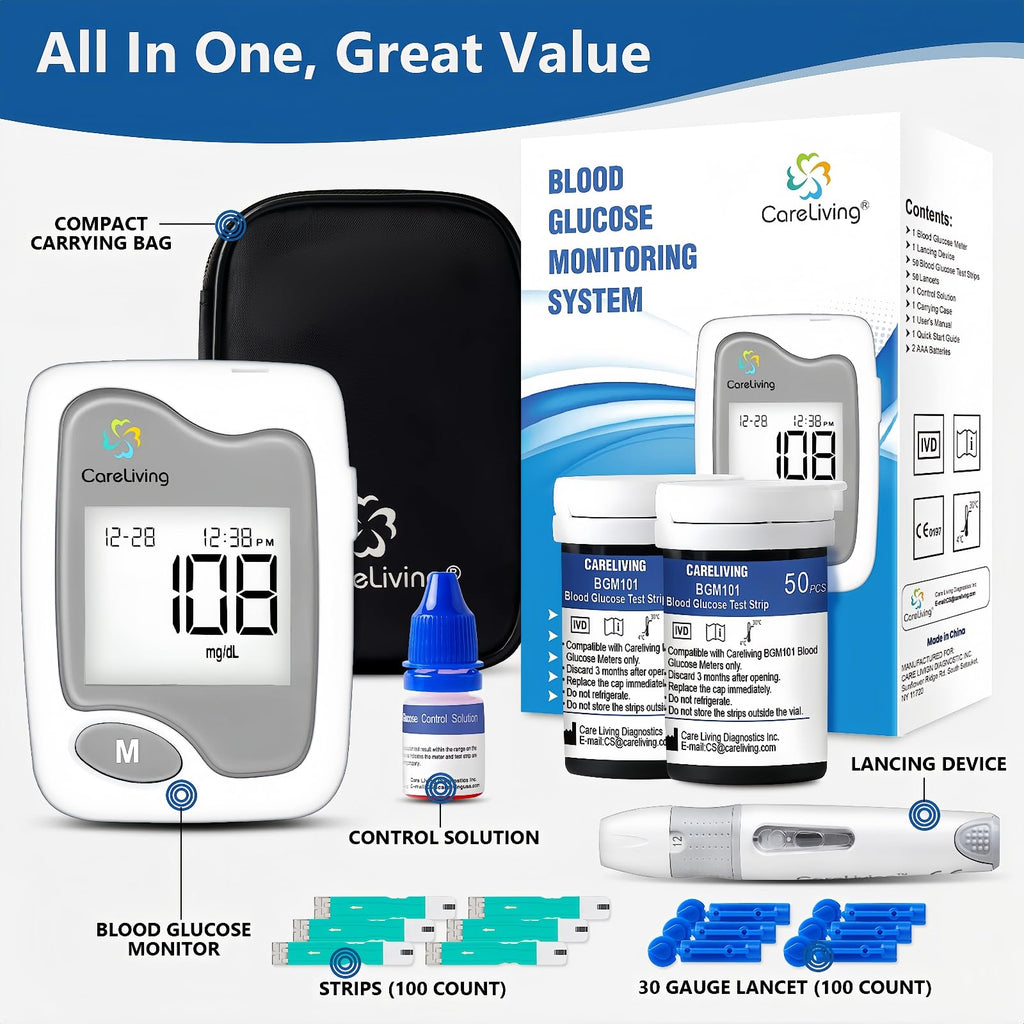 Blood Glucose Monitor Kit with 100 Test Strips and 100 Lancets S45065