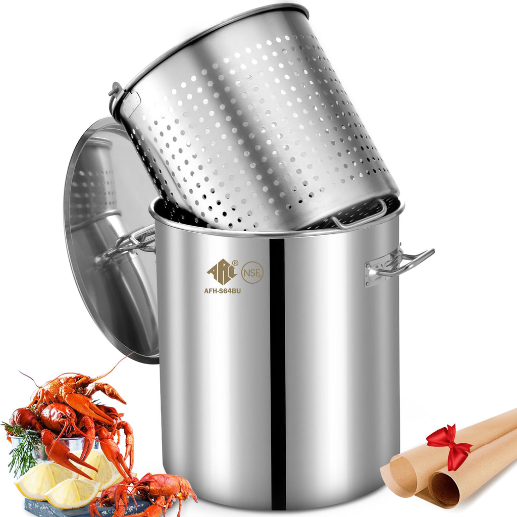 64 QT Stainless Steel Seafood Boil Pot with Basket D5256