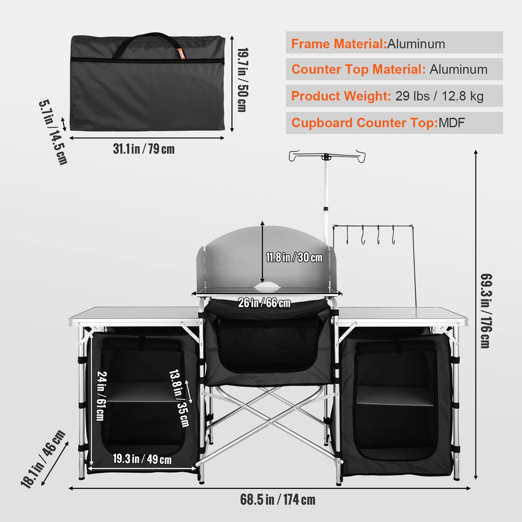 Folding Aluminum Camping Kitchen Table with Storage Bag H92984