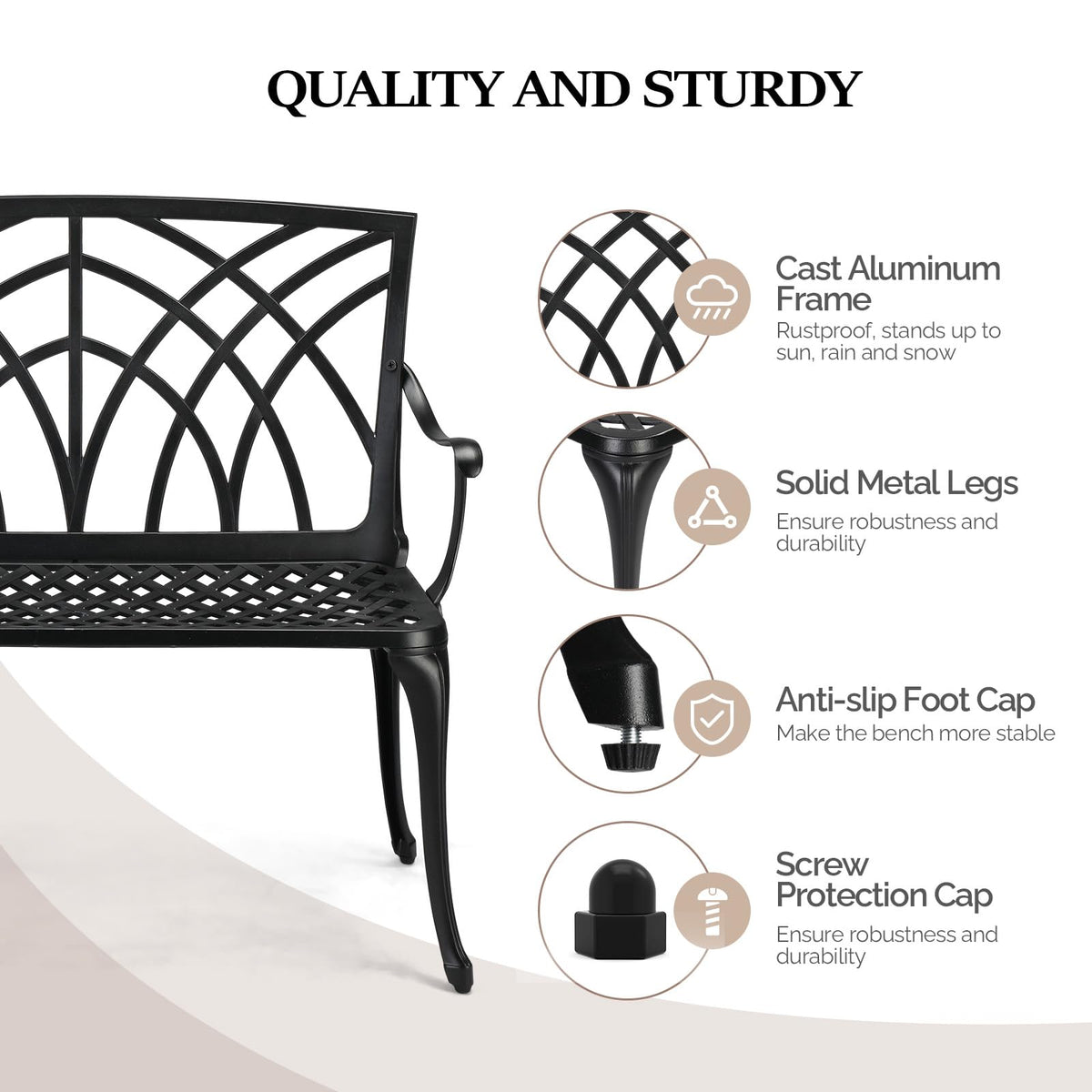 38" Black Metal Outdoor Bench M841725